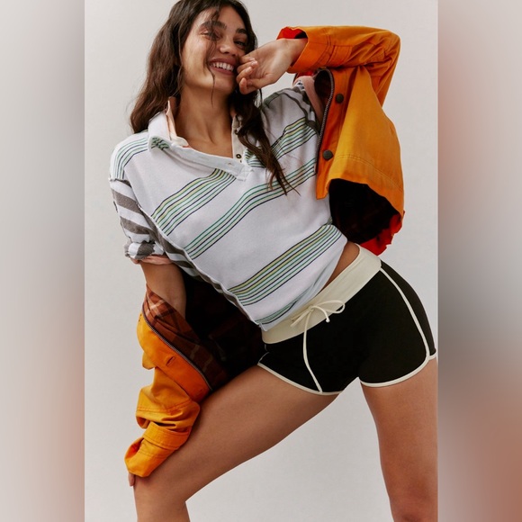 Free People We The Free Schools Out Polo Striped Oversized Button Top - Picture 5 of 6